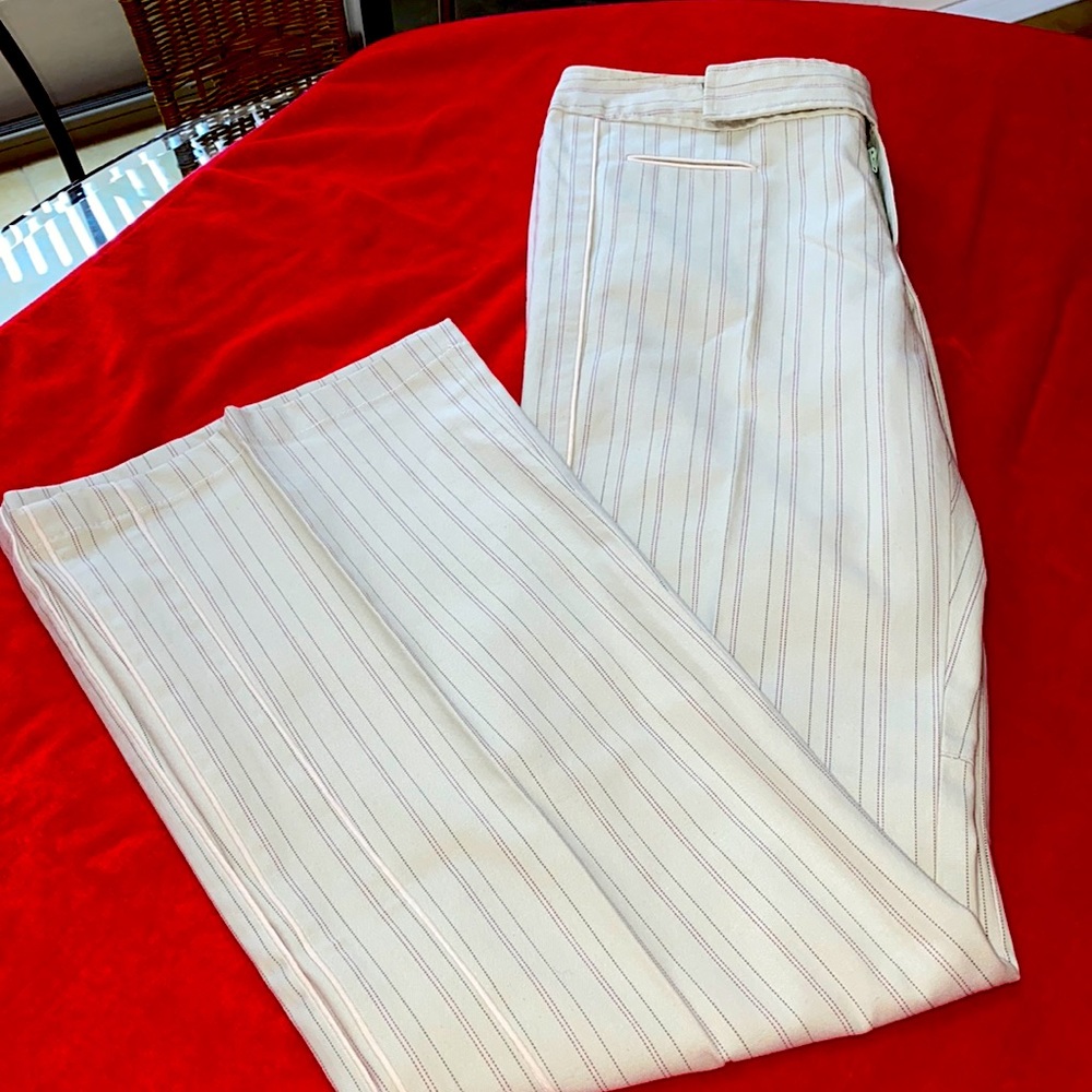 Nanette Lepore Cream Pinstripe Boot-Cut Pants with Subtle Blue Stripes